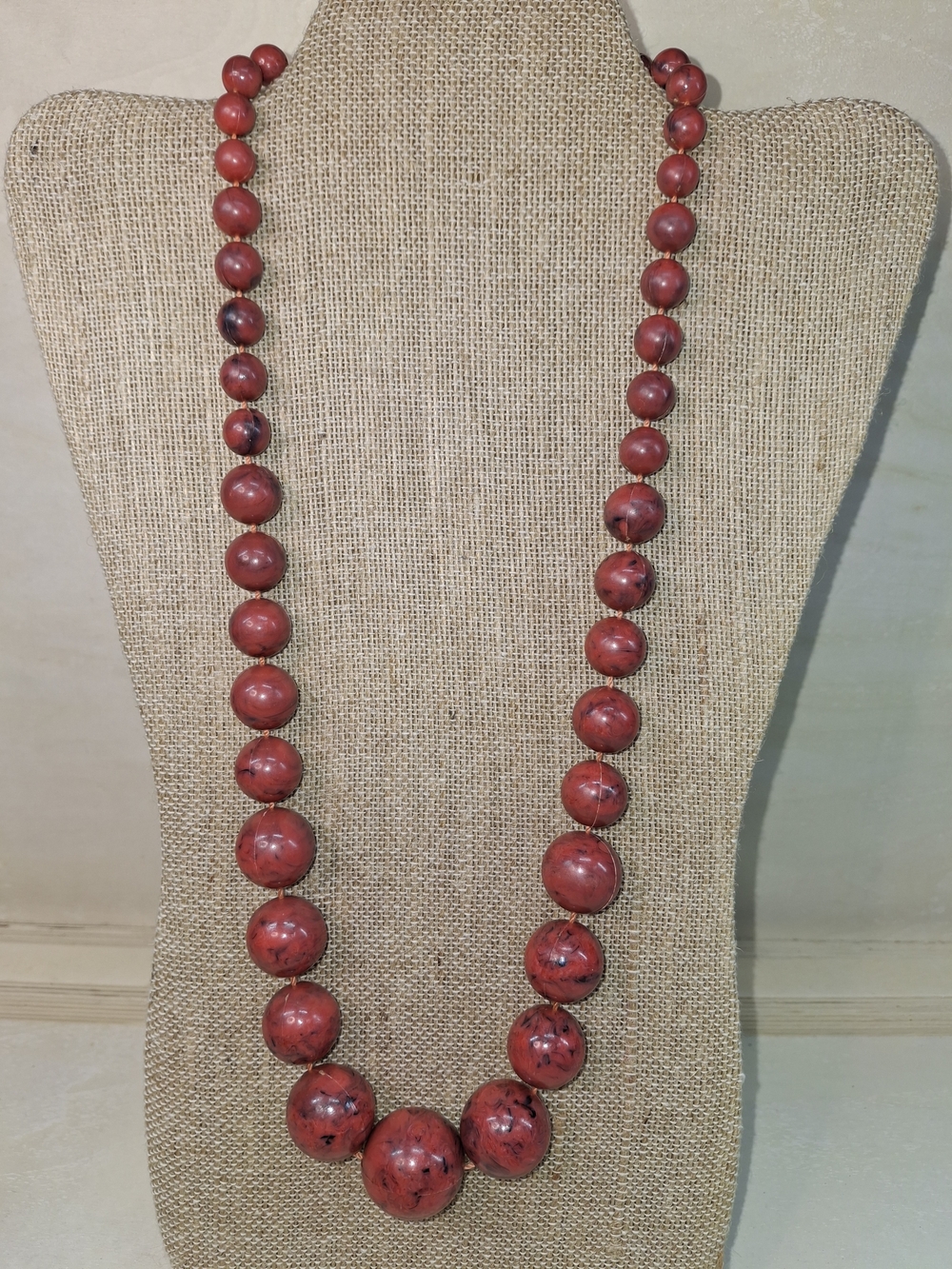 Vintage Red Beaded Plastin Long Necklace